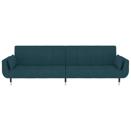 2-Seater Sofa Bed with Two Pillows Blue Velvet