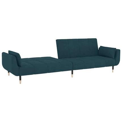 2-Seater Sofa Bed with Two Pillows Blue Velvet