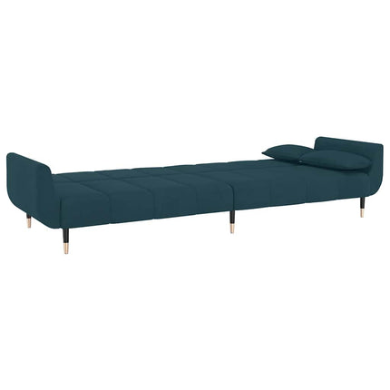 2-Seater Sofa Bed with Two Pillows Blue Velvet