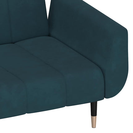 2-Seater Sofa Bed with Two Pillows Blue Velvet