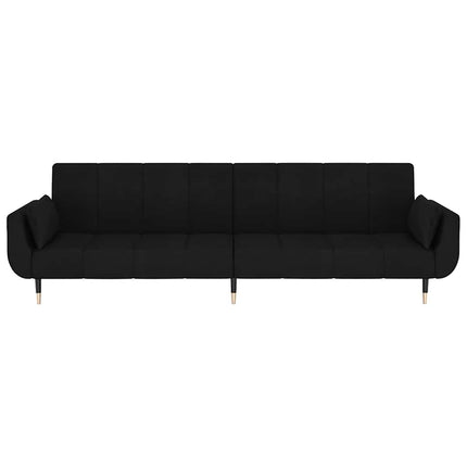 2-Seater Sofa Bed with Two Pillows Black Velvet
