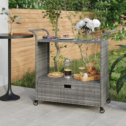 Bar Cart with Drawer Gray 39.4"x17.7"x38.2" Poly Rattan