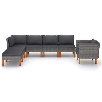 7 Piece Patio Lounge Set Poly Rattan and Eucalyptus Wood Gray