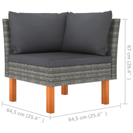 7 Piece Patio Lounge Set Poly Rattan and Eucalyptus Wood Gray