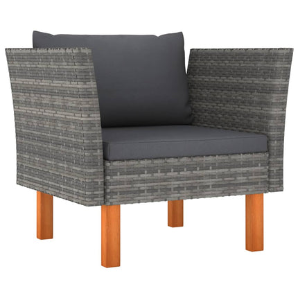6 Piece Patio Lounge Set Poly Rattan and Eucalyptus Wood Gray