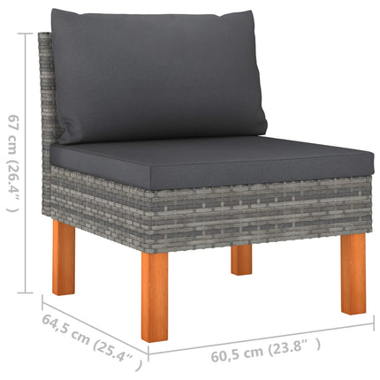 6 Piece Patio Lounge Set Poly Rattan and Eucalyptus Wood Gray