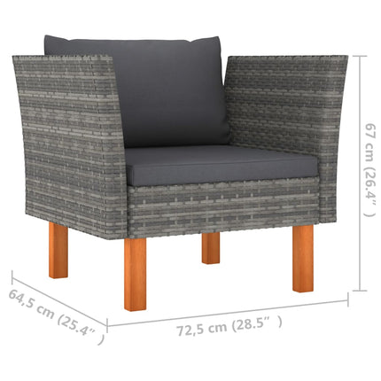 6 Piece Patio Lounge Set Poly Rattan and Eucalyptus Wood Gray