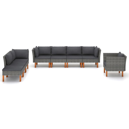 8 Piece Patio Lounge Set Poly Rattan and Eucalyptus Wood Gray
