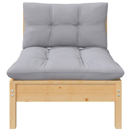 Patio Middle Sofa with Gray Cushions Solid Pinewood