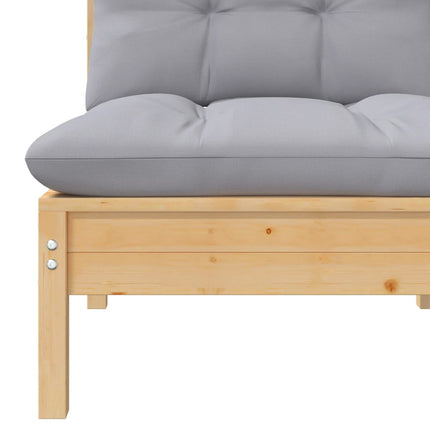 Patio Middle Sofa with Gray Cushions Solid Pinewood