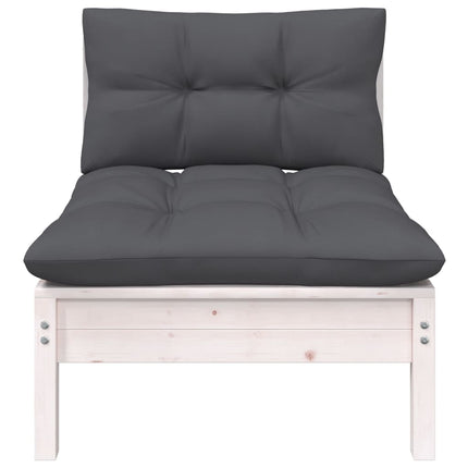 Patio Middle Sofa with Cushions White Solid Pinewood