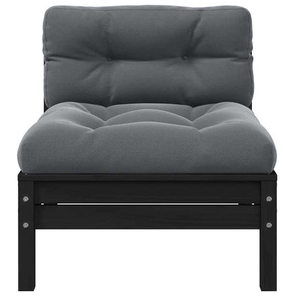 Patio Middle Sofa with Cushions Black Solid Pinewood