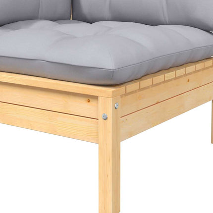 2-Seater Patio Sofa with Gray Cushions Solid Pinewood