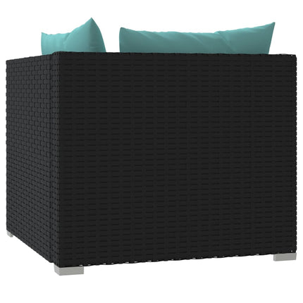 Patio Loveseat with Cushions Black Poly Rattan