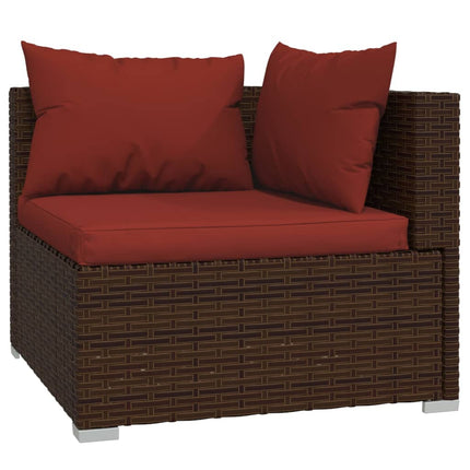 3 Piece Patio Lounge Set with Cushions Brown Poly Rattan