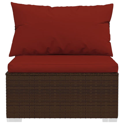 3 Seat Patio Sofa with Cushions Brown Poly Rattan