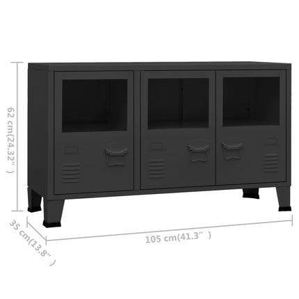 Industrial Sideboard Black 41.3"x13.8"x24.4" Metal and Glass