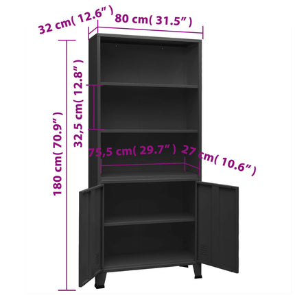 Industrial Bookshelf Anthracite 31.5"x12.6"x70.9" Steel