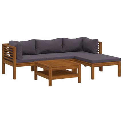 5 Piece Patio Lounge Set with Cushion Solid Acacia Wood