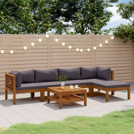 6 Piece Patio Lounge Set with Cushion Solid Acacia Wood