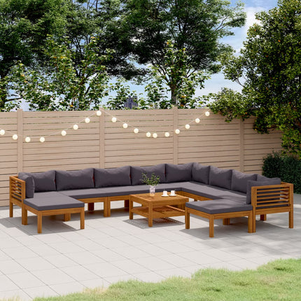 11 Piece Patio Lounge Set with Cushion Solid Acacia Wood