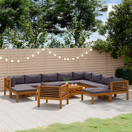 12 Piece Patio Lounge Set with Cushion Solid Acacia Wood