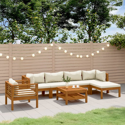 7 Piece Patio Lounge Set with Cream Cushion Solid Acacia Wood