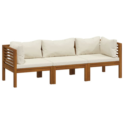 3-Seater Patio Sofa with Cream Cushion Solid Acacia Wood