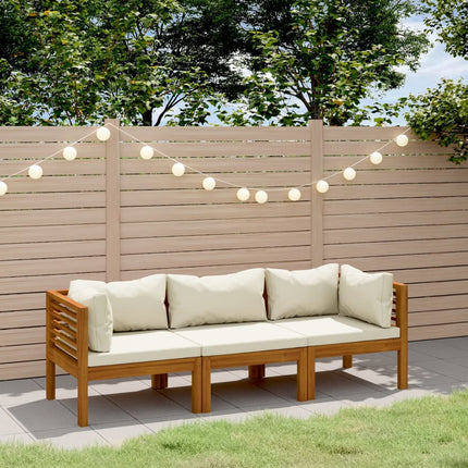3-Seater Patio Sofa with Cream Cushion Solid Acacia Wood