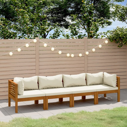 4-Seater Patio Sofa with Cream Cushion Solid Acacia Wood