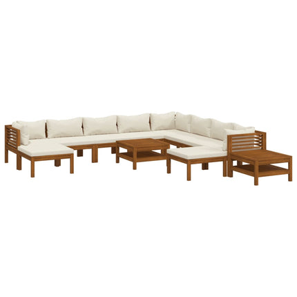 12 Piece Patio Lounge Set with Cream Cushion Solid Acacia Wood