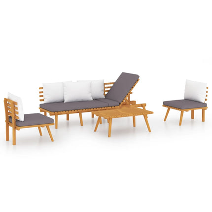 4 Piece Patio Lounge Set with Cushions Solid Acacia Wood