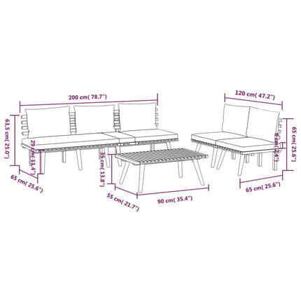 4 Piece Patio Lounge Set with Cushions Solid Acacia Wood