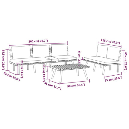 3 Piece Patio Lounge Set with Cushions Solid Acacia Wood