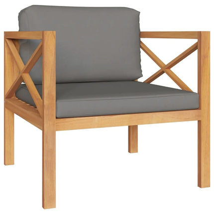 6 Piece Patio Lounge Set with Gray Cushions Solid Teak Wood