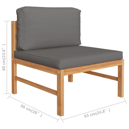 6 Piece Patio Lounge Set with Gray Cushions Solid Teak Wood