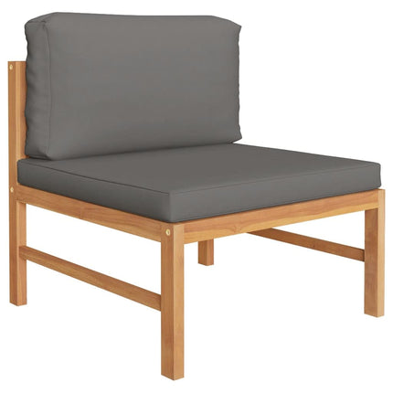 4 Piece Patio Lounge Set with Gray Cushions Solid Teak Wood