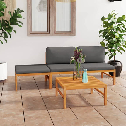 4 Piece Patio Lounge Set with Gray Cushions Solid Teak Wood
