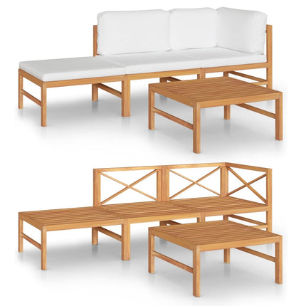 4 Piece Patio Lounge Set with Cream Cushions Solid Teak Wood