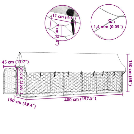 Outdoor Dog Kennel with Roof 157.5"x39.4"x59.1