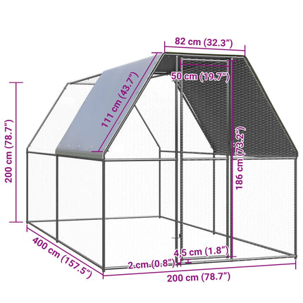 Outdoor Chicken Cage 6.6'x13.1'x6.6'Galvanized Steel