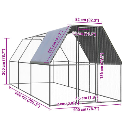 Outdoor Chicken Cage 6.6'x19.7'x6.6'Galvanized Steel