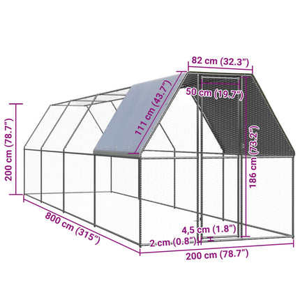 Outdoor Chicken Cage 6.6'x26.2'x6.6'Galvanized Steel