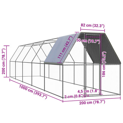 Outdoor Chicken Cage 6.6'x32.8'x6.6'Galvanized Steel