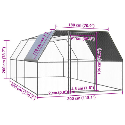 Outdoor Chicken Cage 9.8'x19.7'x6.6'Galvanized Steel