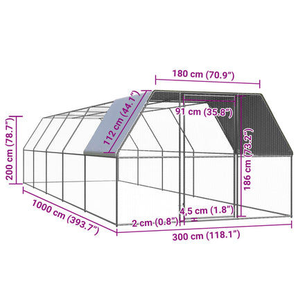 Outdoor Chicken Cage 9.8'x32.8'x6.6'Galvanized Steel