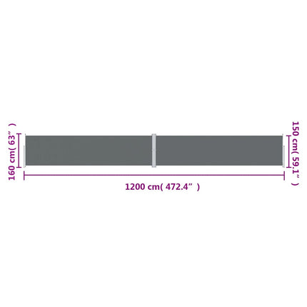 Retractable Side Awning Anthracite 63"x472.4