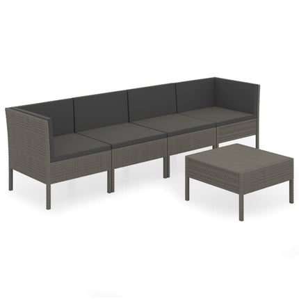 5 Piece Patio Lounge Set with Cushions Poly Rattan Gray
