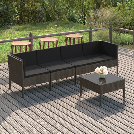 5 Piece Patio Lounge Set with Cushions Poly Rattan Gray