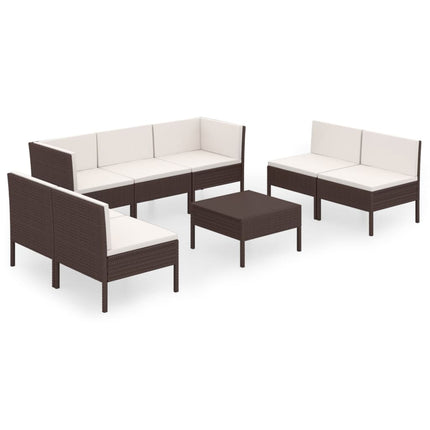 8 Piece Patio Lounge Set with Cushions Poly Rattan Brown